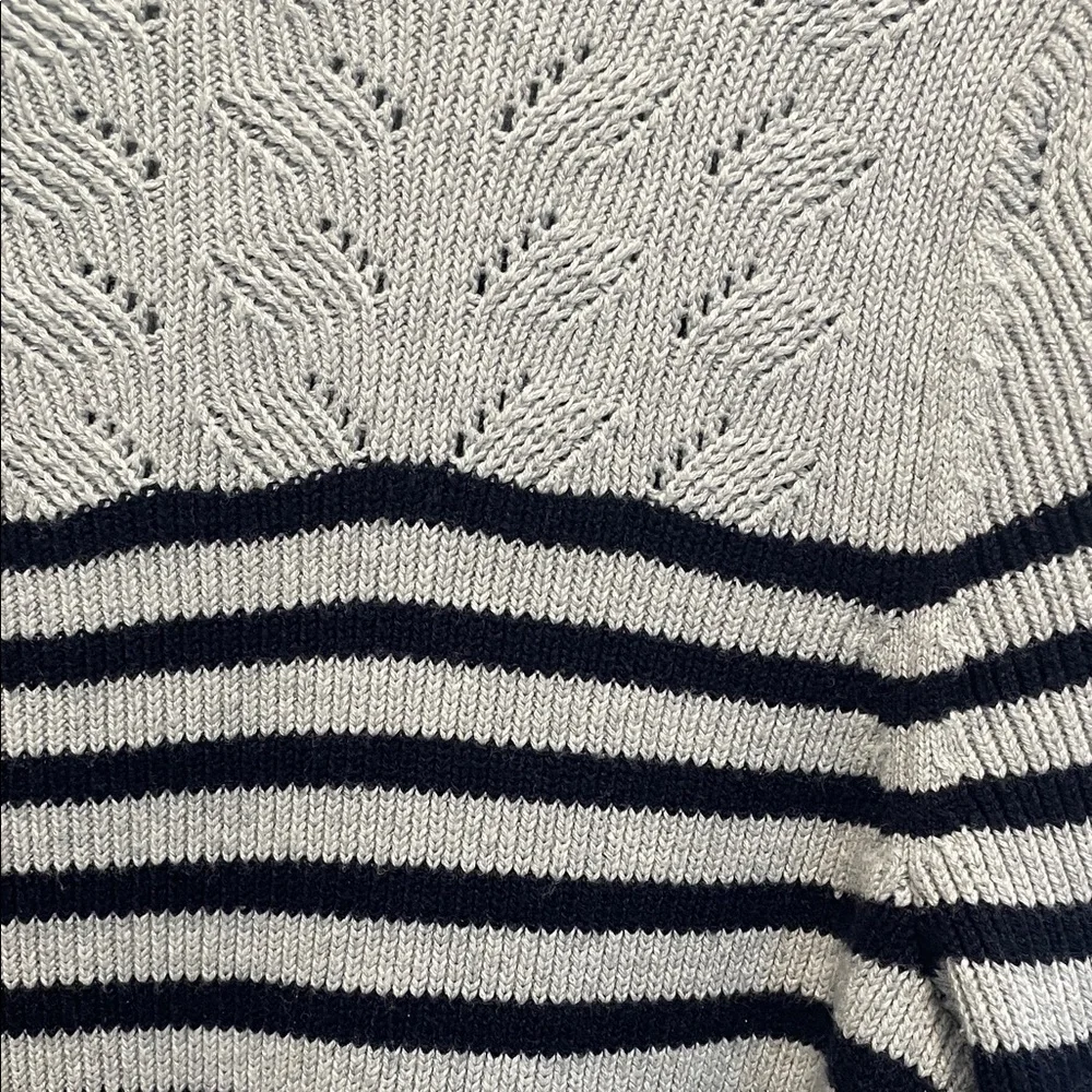 Talbots Nautical Stripe Sweater XL Navy Gray Cotton Knit Coastal Button Shoulder - Picture 7 of 7